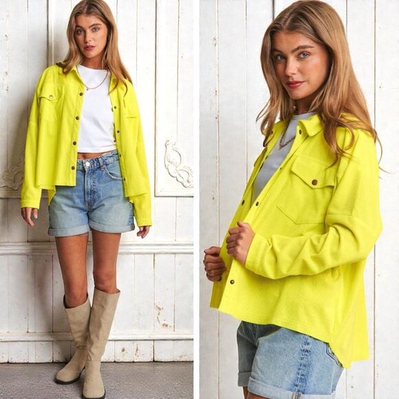 J.NNA Chartreuse Corded Snap Down High Low Shacket – Size Large NWT - Picture 2 of 16